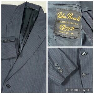 Vintage Palm Beach Tailored Men Pinstripe Suit Jacket Blazer Wool Blend 2 Button
